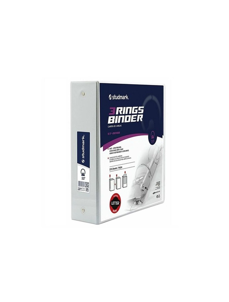 BINDER 3 RING 2" WHITE ST-00108-W