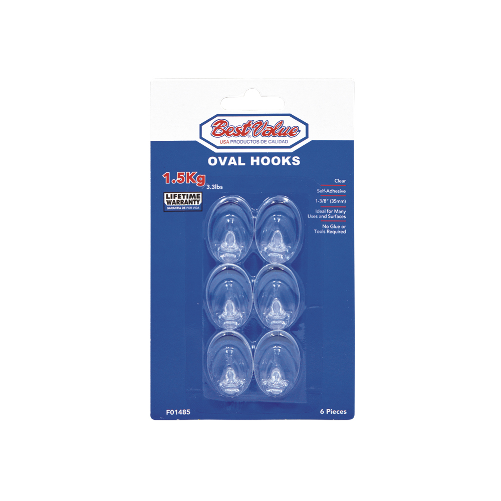 6PC OVAL CLEAR HOOKS (SMALL)