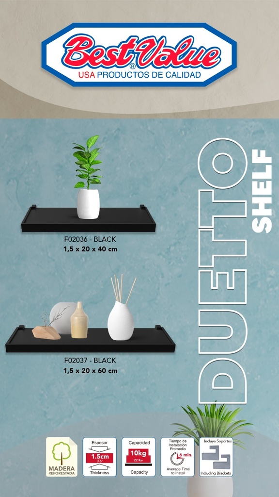 8" x 16" DUETTO SHELF (BLACK)
