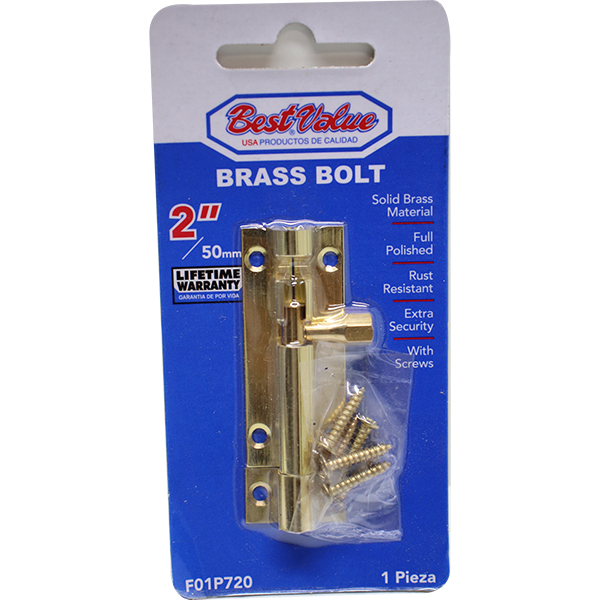 2" BARREL BOLT BRASS