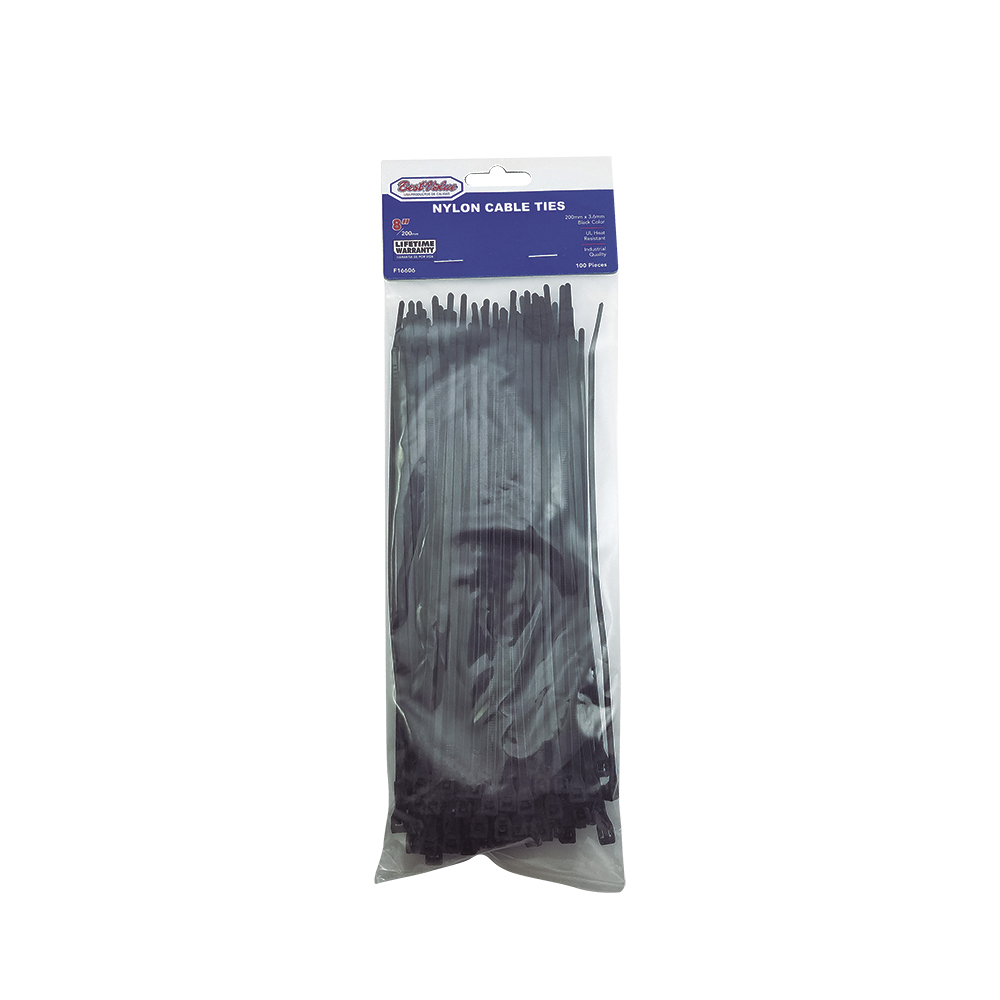 8" NYLON CABLE TIES BLACK 100PC