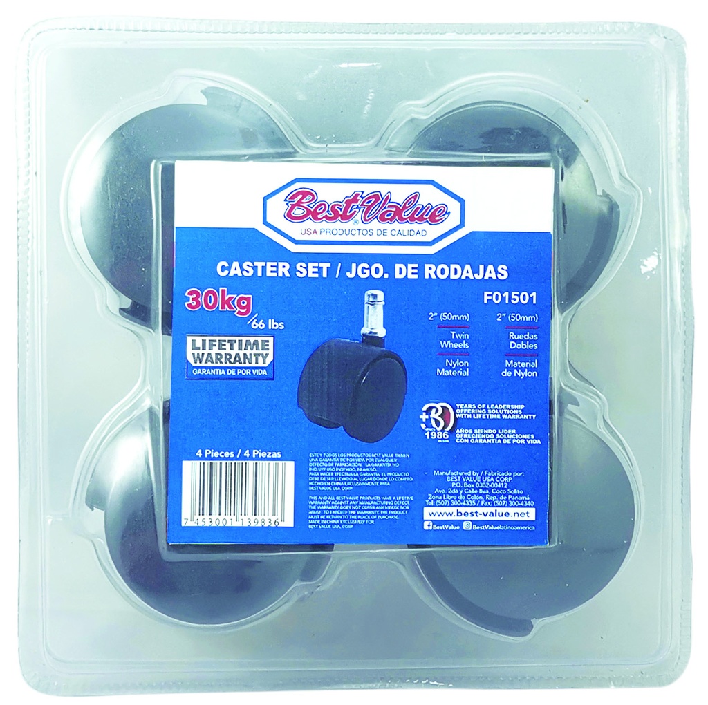 2" CASTOR SET TWIN WHEEL (4PCS)