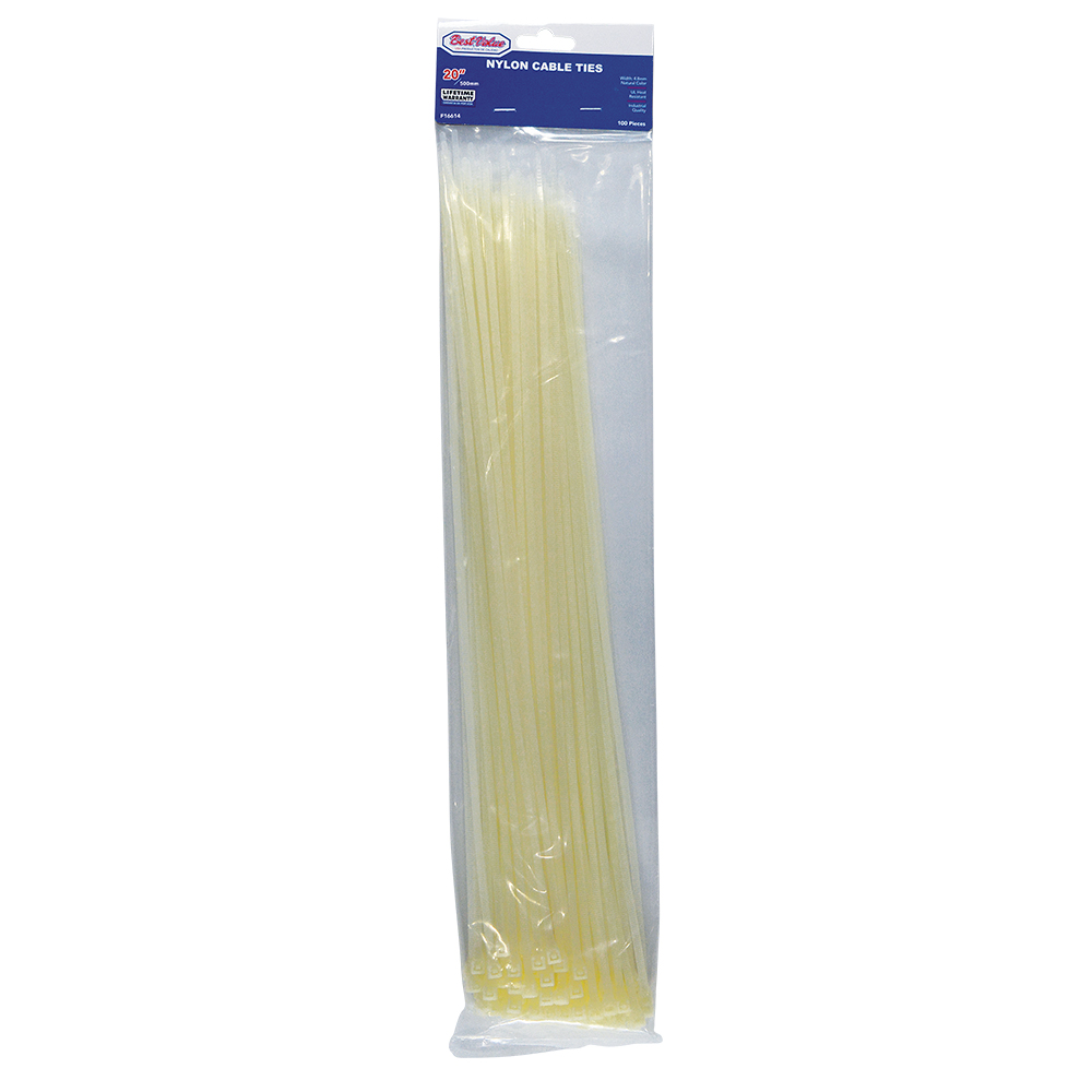 20" NYLON CABLE TIES NATURAL 100PC