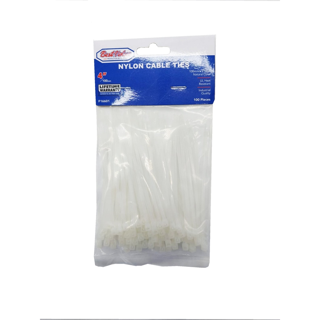 4" NYLON CABLE TIES NATURAL 100PC