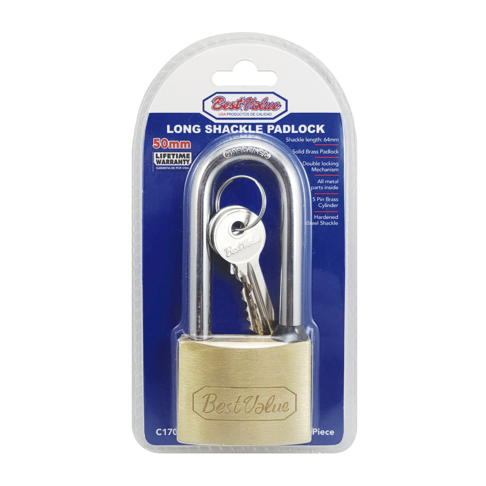 50mm LONG SHACK BRASS PADLOCK