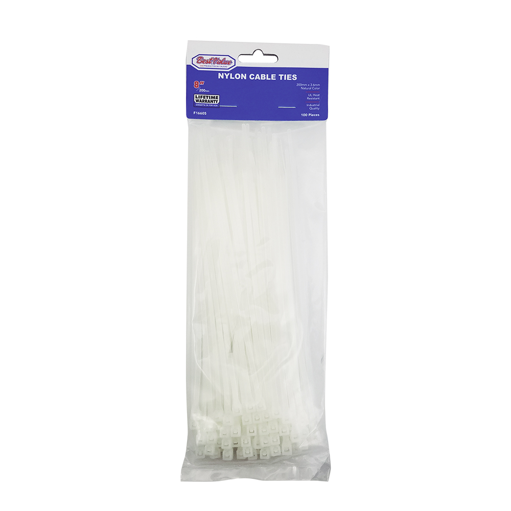 8" NYLON CABLE TIES NATURAL 100PC