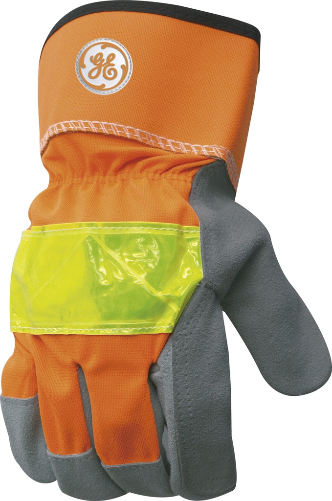 GE HI-VIS REINFORCED COW SPLIT LEATHER GLOVES L