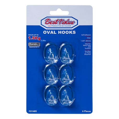 OVAL CLEAR HOOKS 6PC SMALL