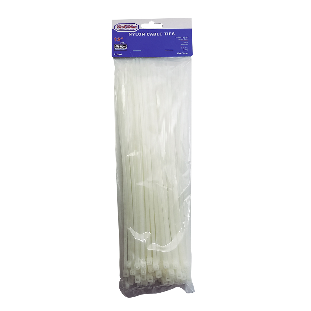 12" NYLON CABLE TIES NATURAL (100PC)