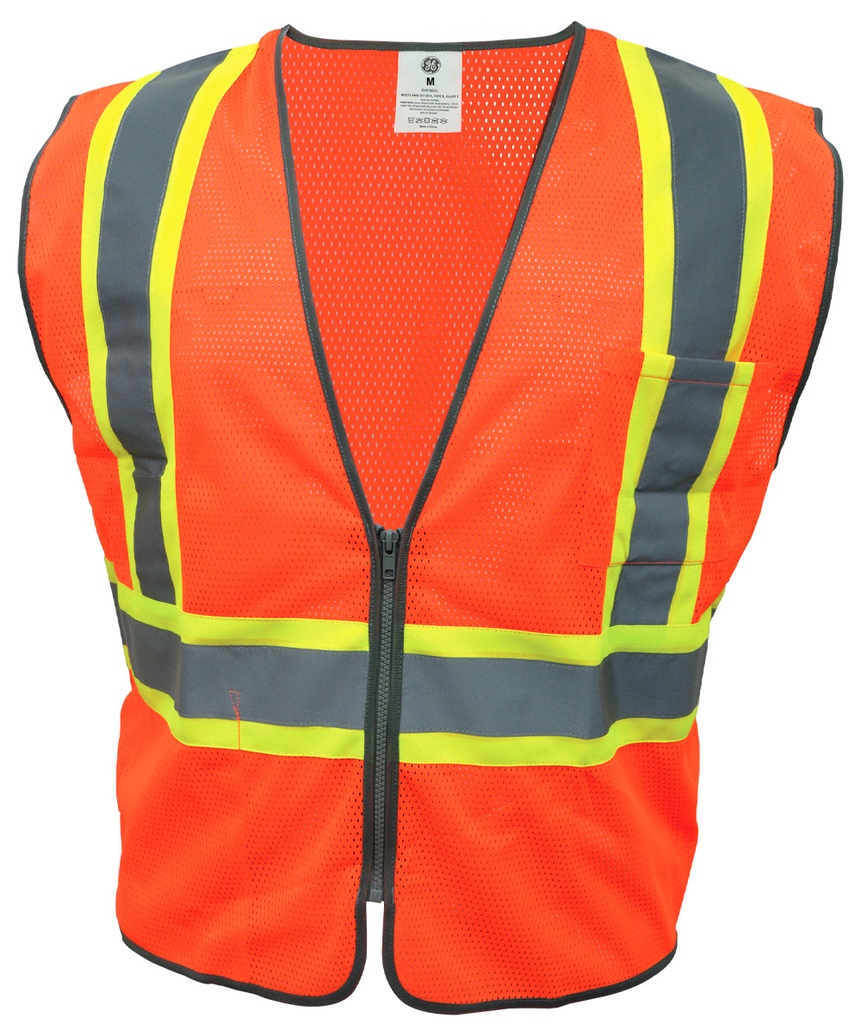 GE SAFETY VEST W/TRIMS - 2 POCKET ORANGE MED.