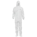 GE MICROPOROUS-63GSM DISPOSABLE COVERALL W/HOOD & BOOTS LG.
